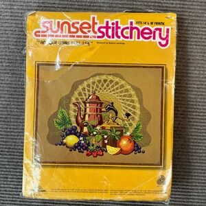 Vintage 1981 Sunset Stitchery Antique Ware Still Life Crewel Kit 2292 14x18